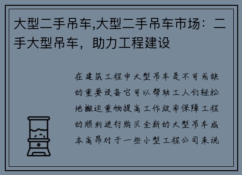 大型二手吊车,大型二手吊车市场：二手大型吊车，助力工程建设