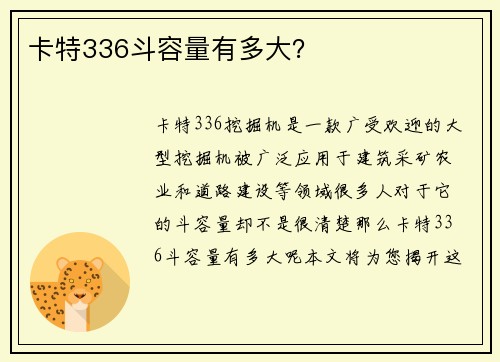 卡特336斗容量有多大？