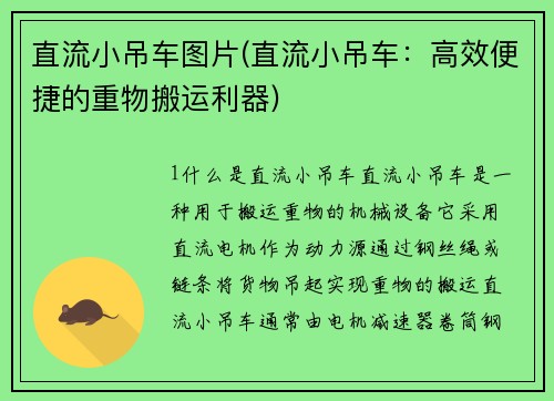 直流小吊车图片(直流小吊车：高效便捷的重物搬运利器)